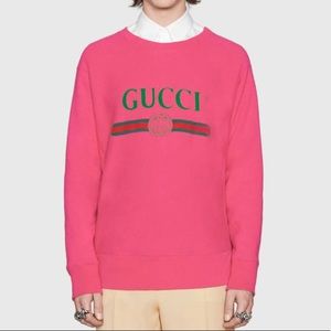 Gucci vintage inspired oversized long sleeve logo pink sweatshirt interlocking G